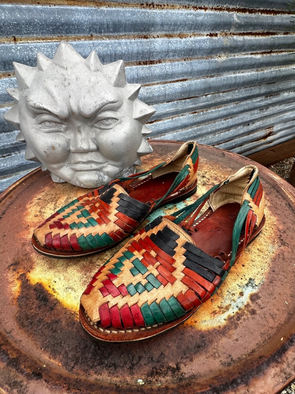 Vintage Mexican Huarache Woven Leather Flats Colorful Size 5 MX Women’s 7